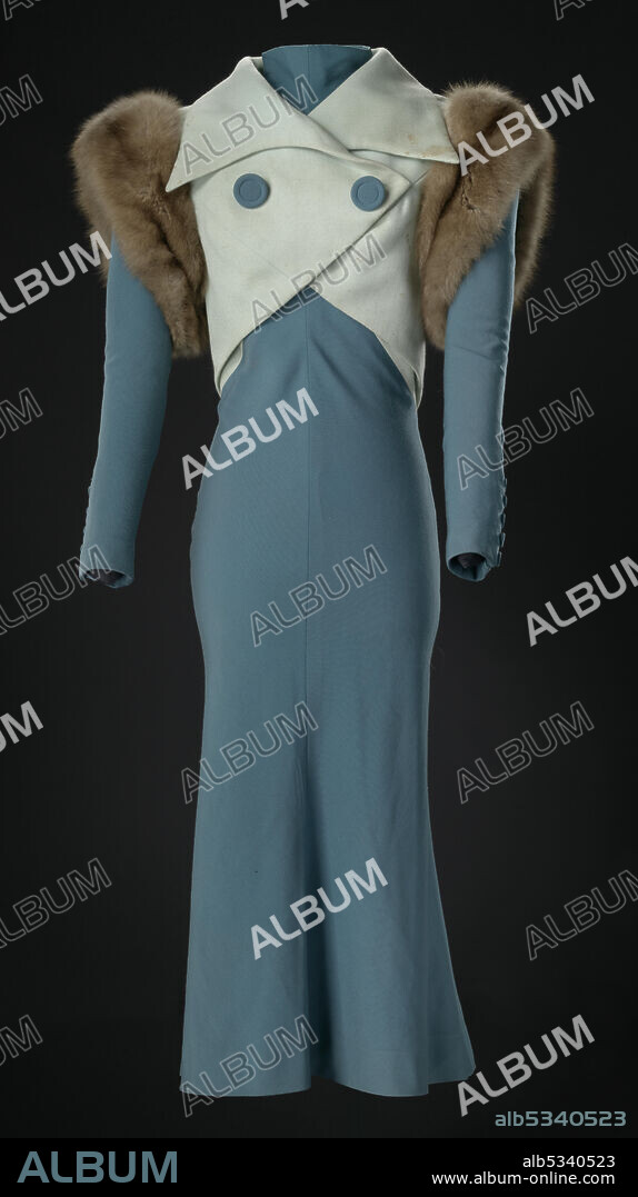 Fur-trimmed jacket and evening dress worn by Diana Ross in the Paramount Pictures produced 1972 film "Lady Sings the Blues", a biographical drama directed by Sidney J. Furie about jazz singer Billie Holiday. A costume comprised of a teal dress (.1), a light green vest (.2), and a light green hat (.3, not shown).