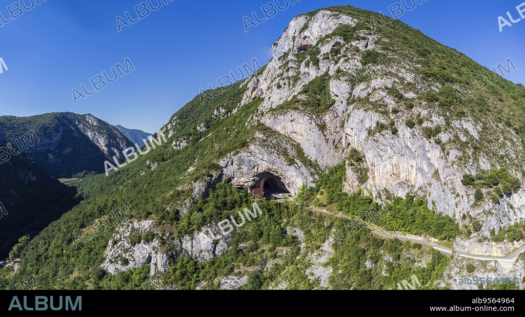 entrance of the cave of Niaux, Vicdessos valley, Niaux, department of Ariège, Pyrenean mountain range, France.