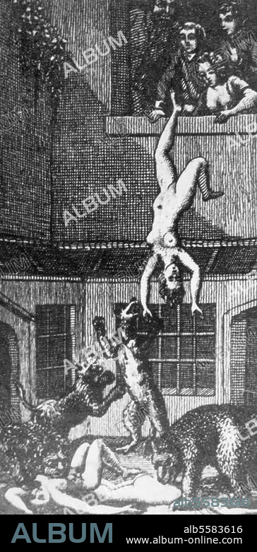 Sade, Donatien-Alphonse-François, Marquis de, French writer; 1740-1814. Works: La nouvelle Justine ou les malheurs de la vertu (1797). Illustration.