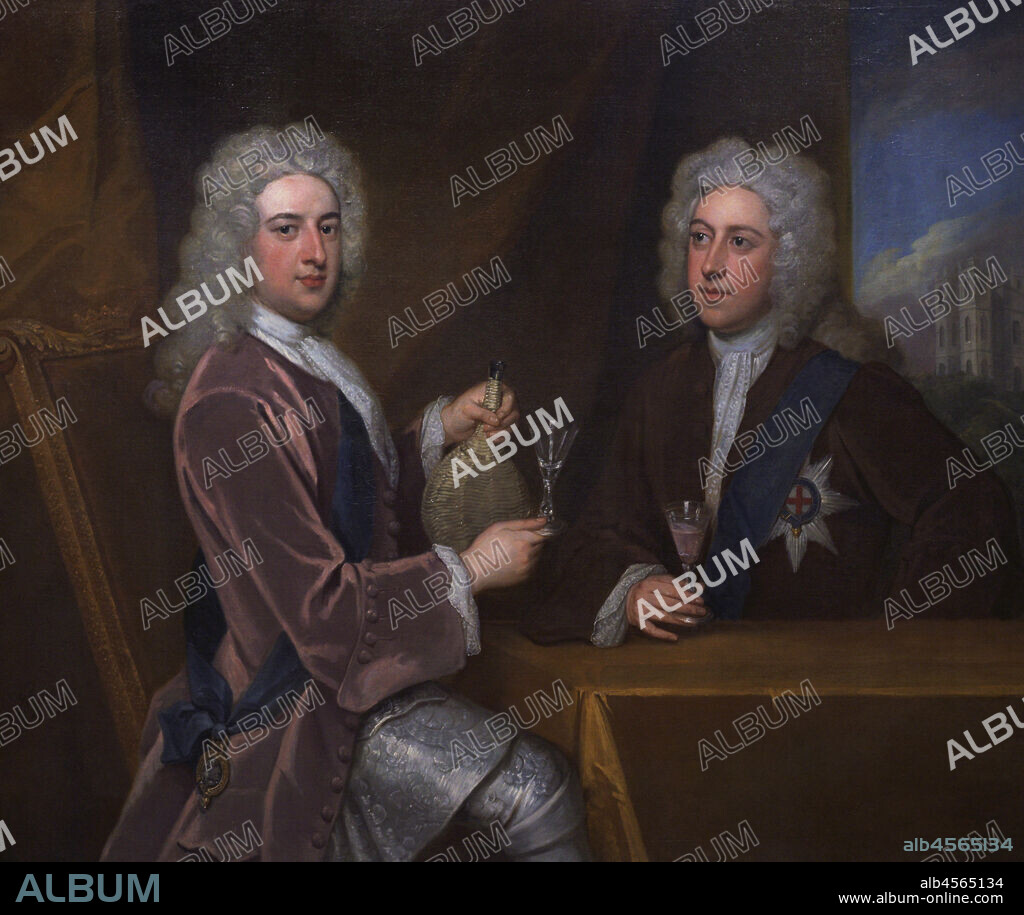 SIR GODFREY KNELLER (1646-1723). BRITISH PAINTER.. Thomas Pelham-Holles (1693-1768), 1st Duke of Newcastle-under-Lyne (left). British statesman, Prime Minister. Henry Clinton, 7th Earl of Lincoln (1684-1728) (right). Magnate. Painting by Sir Godfred Kneller (1646-1723). Oil on canvas (127 x 149,2 cm), ca. 1721. National Portrait Gallery. London, England, United Kingdom.