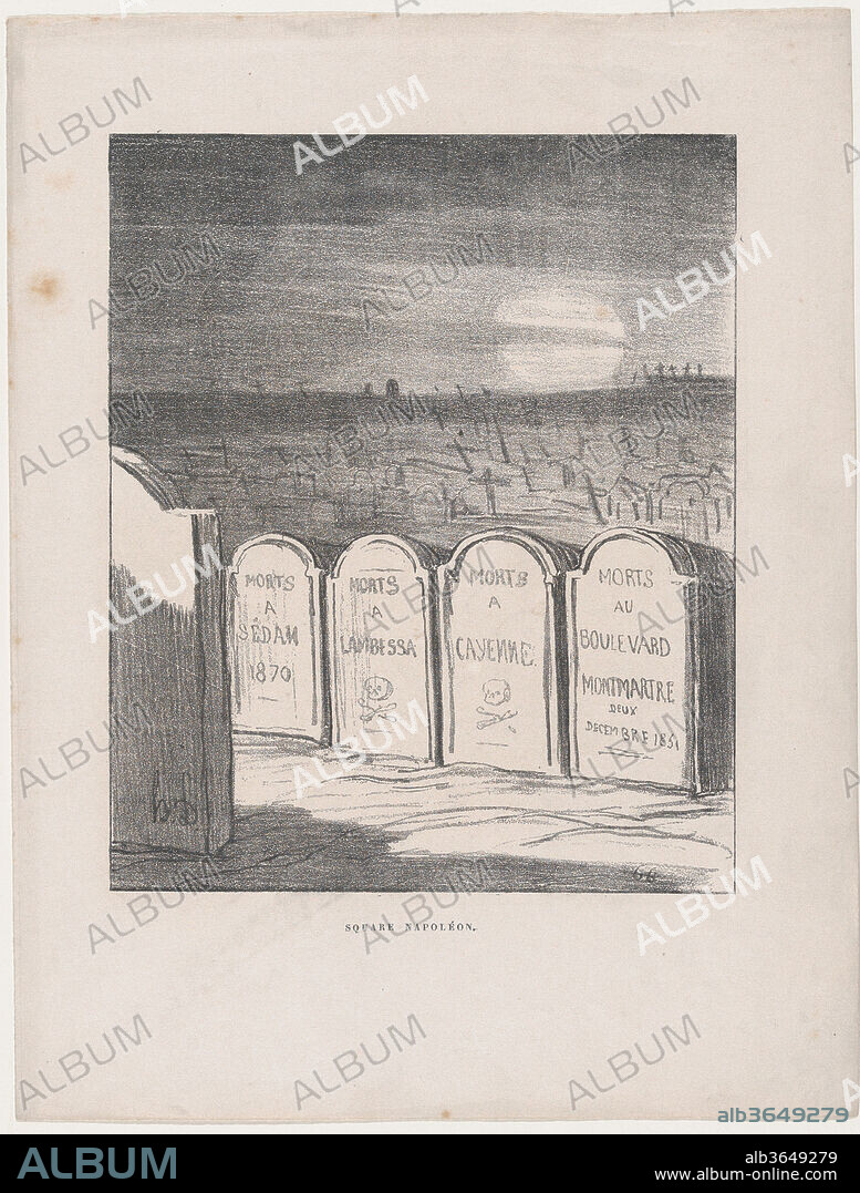 Square Napoleon, from 'News of the day,' published in L'Album du Siège, 1870. Artist: Honoré Daumier (French, Marseilles 1808-1879 Valmondois). Dimensions: Image: 8 9/16 × 7 1/16 in. (21.7 × 18 cm)
Sheet: 12 1/2 × 9 9/16 in. (31.8 × 24.3 cm). Series/Portfolio: L'Album du Siège. Subject: Charles-Louis-Napoleon Bonaparte (French, Paris 1808-1873 Chislehurst, Kent). Date: 1870.