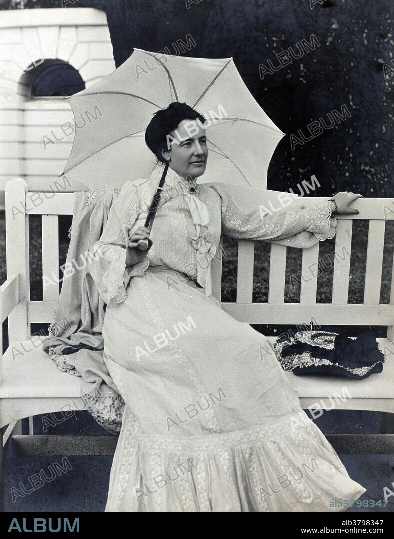 Edith Kermit Carow Roosevelt (August 6, 1861 - September 30, 1948) was the second wife of President Theodore Roosevelt and served as First Lady during his presidency from 1901-09. Although she attended his wedding to Alice Hathaway Lee in 1880, their lives ran separately until 1885. He proposed to Edith in 1885 and she accepted, but for appearance's sake the young widower delayed the announcement. After William McKinley's assassination, Mrs. Roosevelt assumed her new duties as First Lady with characteristic dignity. As First Lady, her first "symbolic" activity was to throw open the windows to let in sunlight and fresh air while dissipating the "dark, musty" atmosphere. Beyond the formal occasions, smaller parties brought together distinguished men and women from varied walks of life. Their marriage produced five children; four boys and one girl. She died in 1948, at the age of 87 and is interred next to her husband in Youngs Memorial Cemetery near Oyster Bay, New York. No photographer credited, August 9, 1904.