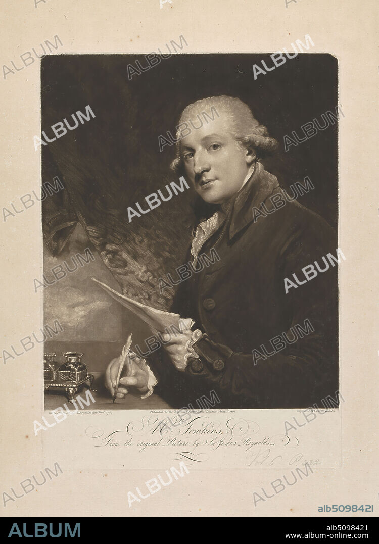 Thomas Tomkins, Charles Turner, 17741857, British, after Sir Joshua Reynolds RA, 17231792, British, 1805, Mezzotint on medium, slightly textured, beige, laid paper, Sheet: 17 5/8 × 13 inches (44.8 × 33 cm), Plate: 14 × 10 inches (35.6 × 25.4 cm), and Image: 12 × 9 15/16 inches (30.5 × 25.2 cm).