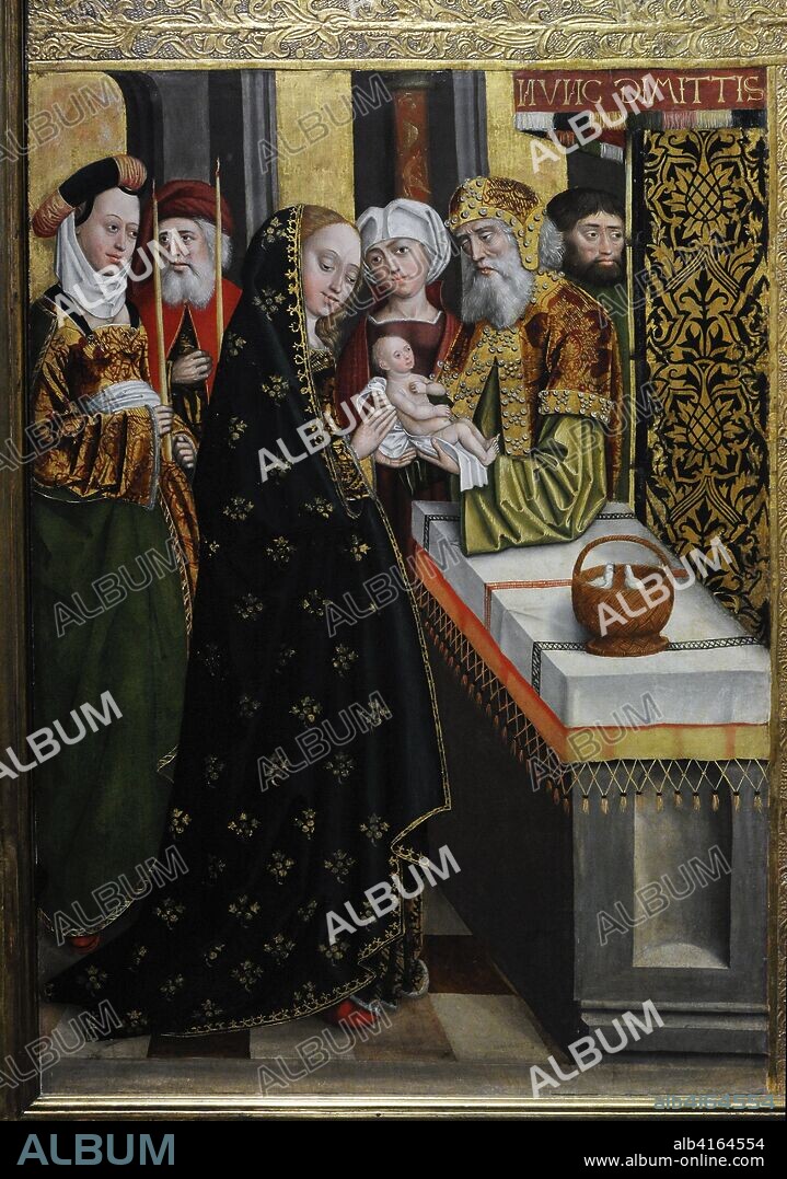 Absolon Stumme (activo en Hamburgo 1486-1499). Escenas de la vida de la Virgen y la infancia de Jesús. Detalle de la Presentación en el Templo. Alas de un retablo de la Catedral de Hamburgo, 1499. Detalle. Gótico tardío. Museo Nacional de Varsovia. Polonia.