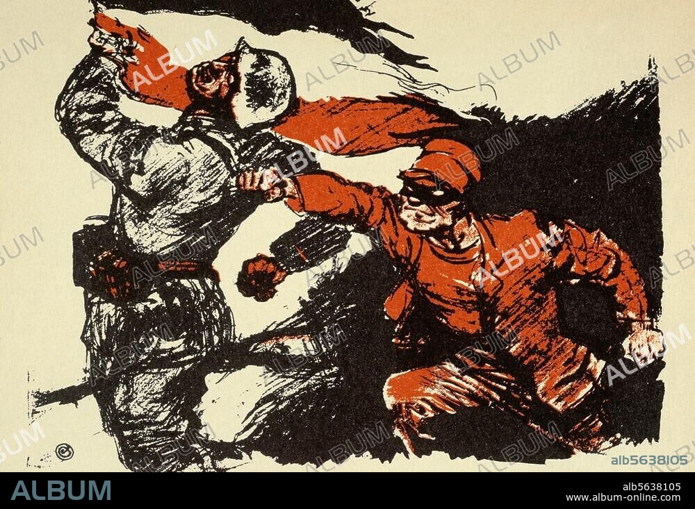 History / World War I / Germany. Stab-in-the-back myth. "Wer hat im Weltkrieg dem deutschen Heere Dolchstoß versetzt? (...) (Who stabbed the German army in the back in the Great War?). Illustration for an election poster for the DNVP (Germ. National People's Party) Reichstag elections on 7.12.1924. (Dr. Selle & Co. A.G. Berlin).