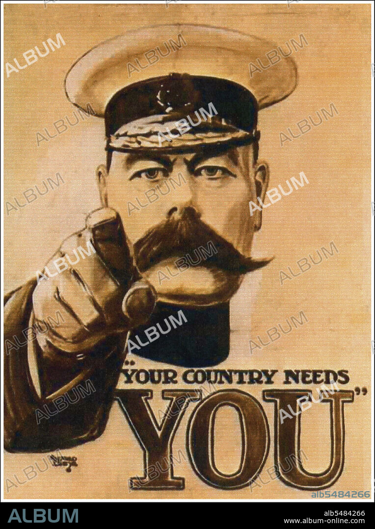 Kitchener won fame in 1898 for winning the Battle of Omdurman and securing control of the Sudan, after which he was given the title 'Lord Kitchener of Khartoum; as Chief of Staff (1900-02) in the second Boer war he played a key role in Lord Roberts' conquest of the Boer Republics, then succeeded Roberts as commander-in-chief - by which time Boer forces had taken to guerrilla fighting and British forces imprisoned Boer civilians in concentration camps. His term as Commander-in-Chief (1902-09) of the Army in India saw him quarrel with Viceroy Lord Curzon, who eventually resigned. Kitchener then returned to Egypt as British Agent and Consul-General (de facto Viceroy). In 1914, at the start of the First World War, Lord Kitchener became Secretary of State for War, a Cabinet Minister. One of the few men to foresee a long war, one in which Britain's victory was far from secure, he organised the largest volunteer army that Britain, and indeed the Empire, has seen and a significant expansion of materiels production to fight Germany on the Western Front. His commanding image, appearing on recruiting posters demanding 'Your Country Need You!', remains recognised and parodied in popular culture to this day. He died in 1916.