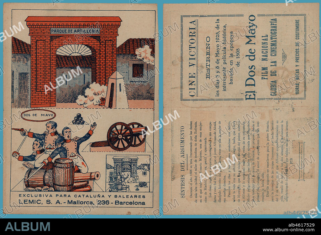 Recortable infantil y programa de la película El Dos de Mayo proyectada el el cine Victoria el 5 y 6 de mayo de 1928.