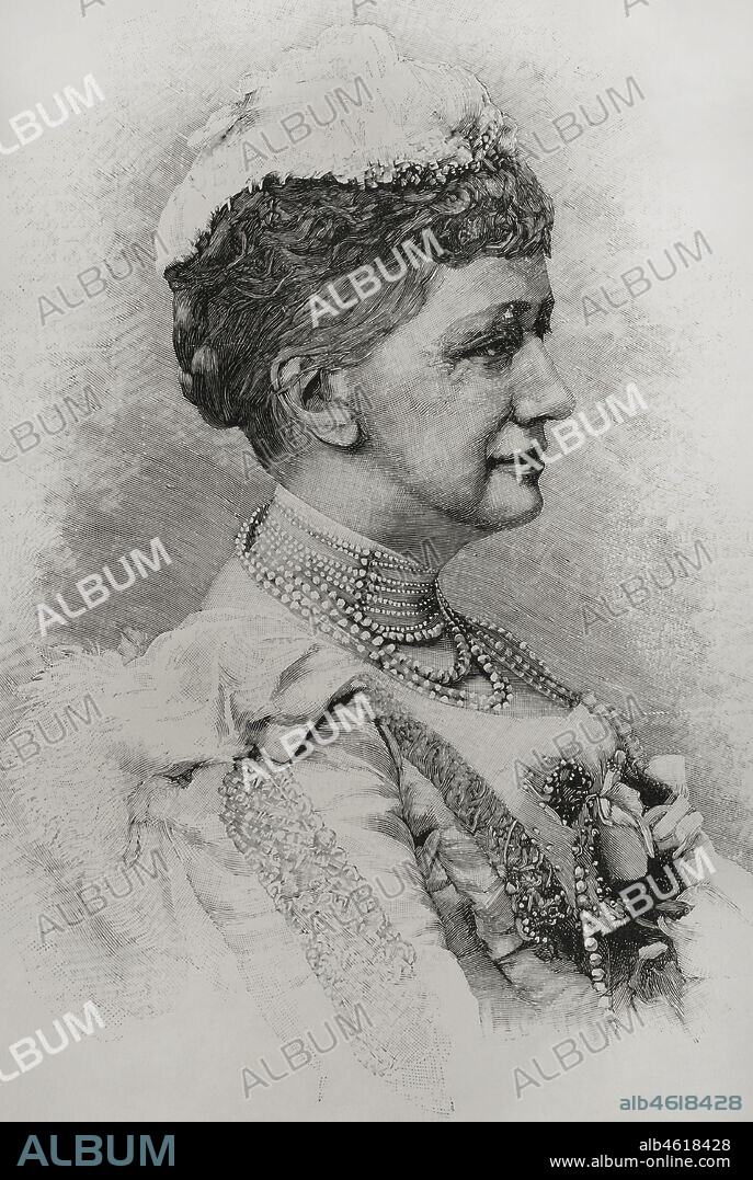 Luisa de Hesse-Kassel (1817-1898). Reina consorte de Dinamarca como esposa de Cristian IX. Retrato. Grabado. La Ilustración Española y Americana, 1898.