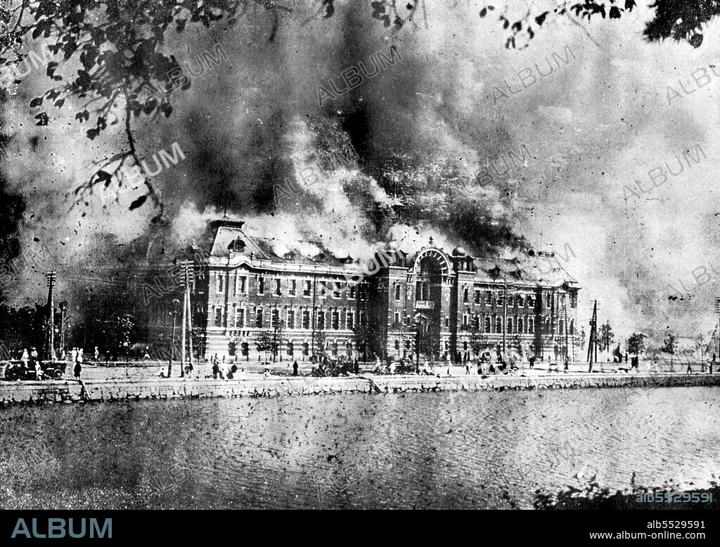 The Great Kanto earthquake (????? Kanto daishinsai) struck the Kanto Plain on the Japanese main island of Honshu at 11:58 in the morning on Saturday, September 1, 1923. Varied accounts indicate the duration of the earthquake was between four and 10 minutes. The 2011 Tohoku earthquake later surpassed that record, at magnitude 9.0. The earthquake had a magnitude of 7.9 on the Moment magnitude scale (Mw), with its focus deep beneath Izu Oshima Island in the Sagami Bay. The cause was a rupture of part of the convergent boundary where the Philippine Sea Plate is subducting beneath the Okhotsk Plate along the line of the Sagami Trough. This earthquake devastated Tokyo, the port city of Yokohama, and the surrounding prefectures of Chiba, Kanagawa, and Shizuoka, and caused widespread damage throughout the Kanto region. The power was so great in Kamakura, over 60 km (37 mi) from the epicenter, it moved the Great Buddha statue, which weighs about 93 short tons (84,000 kg), almost two feet. Estimated casualties totaled about 142,800 deaths, including about 40,000 who went missing and were presumed dead. The damage from this natural disaster was the greatest sustained by prewar Japan. In 1960, the government declared September 1, the anniversary of the quake, as an annual 'Disaster Prevention Day'. According to the Japanese conclusive report, 105,385 deaths were confirmed in the 1923 quake.