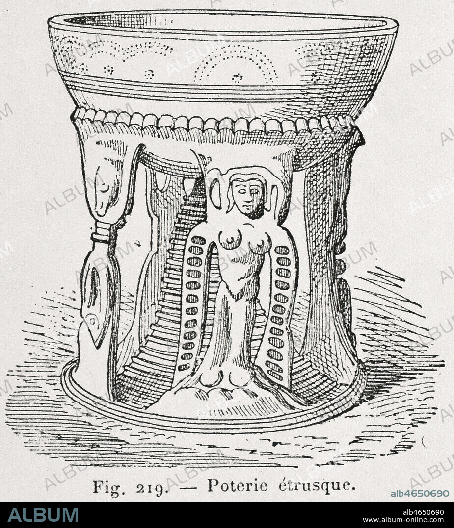 'Poterie etrusque'. Gravure tiree de l'ouvrage 'Travail dans l'antiquite', publie en 1928. Credit : Collection KHARBINE-TAPABOR.
