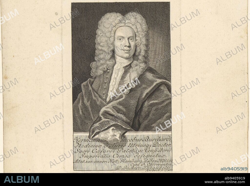 Portrait of Hermann Jacob Burchardi, Johann Friedrich Rosbach, 1700 - 1749, print maker: Johann Friedrich Rosbach, (mentioned on object), Leipzig, 1700 - 1749, paper, engraving, h 146 mm - w 99 mm.
