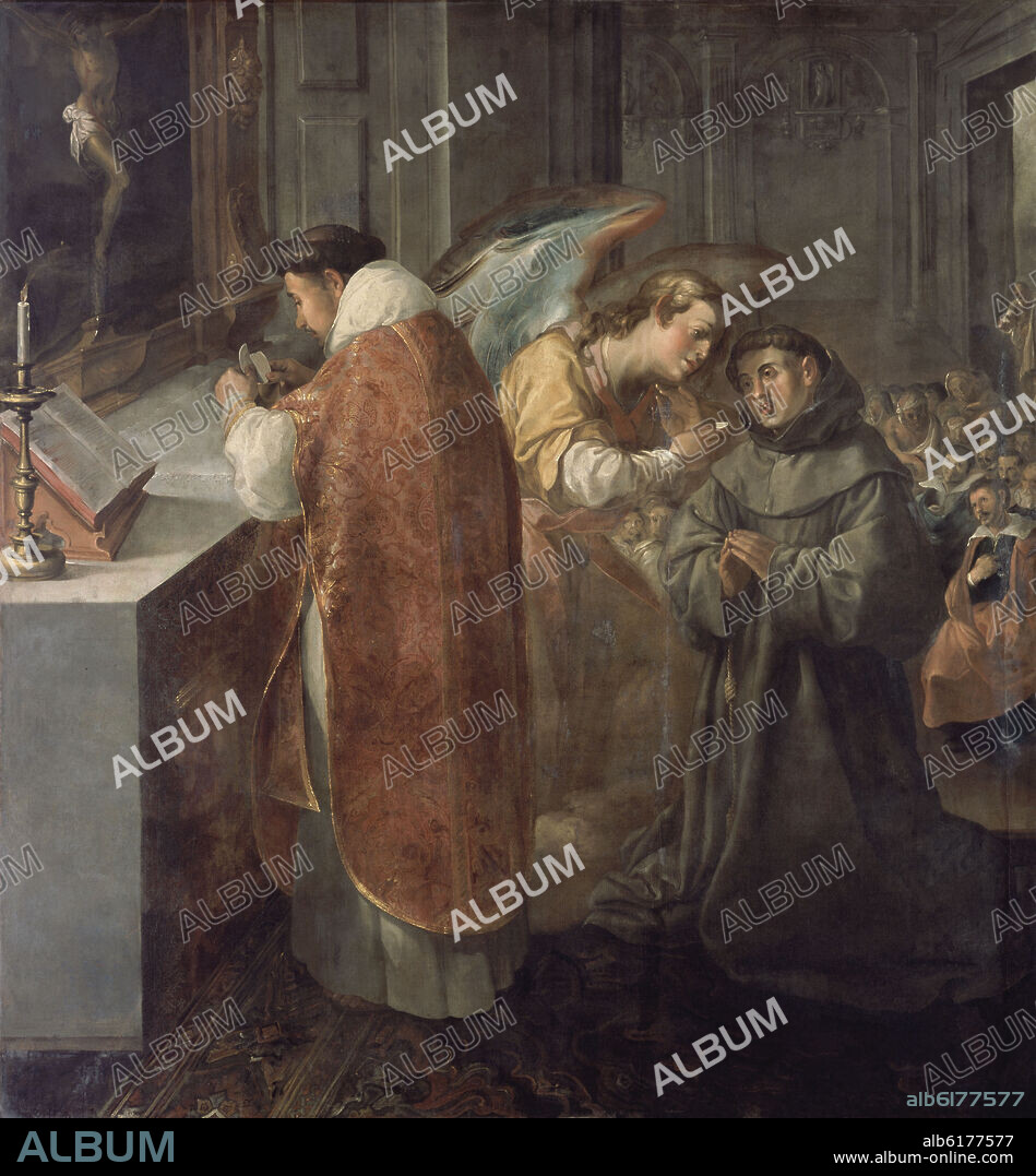 FRANCISCO HERRERA EL VIEJO. SAN BUENAVENTURA RECIBIENDO LA COMUNION DE MANOS DE UN ANGEL - SIGLO XVII.