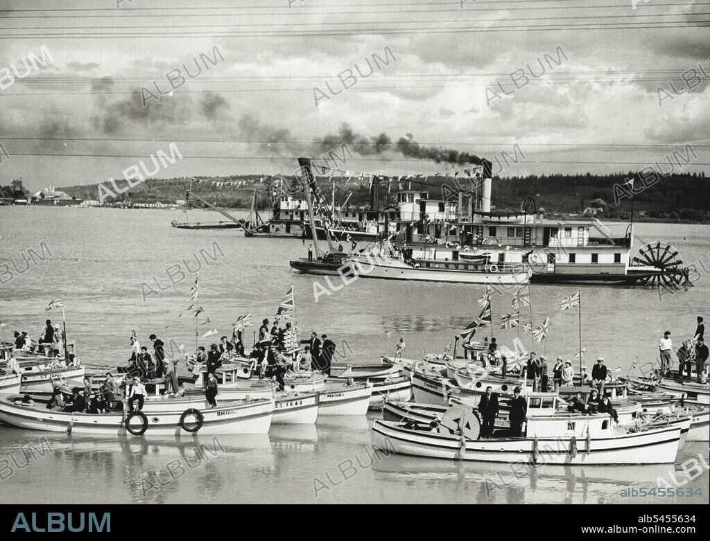 The Japanese Fishing Fleet -- A striking picture of Japanese fishing fleet on the River Fraser at New Westminster, near Vancouver, Canada. July 11, 1939. (Photo by London News Agency Photos Ltd.).