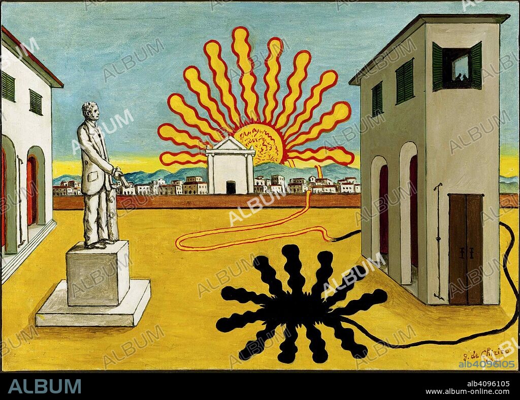 GIORGIO DE CHIRICO. Piazza d'Italia con sole spento (Piazza d'Italia with the Temple of the Sun).