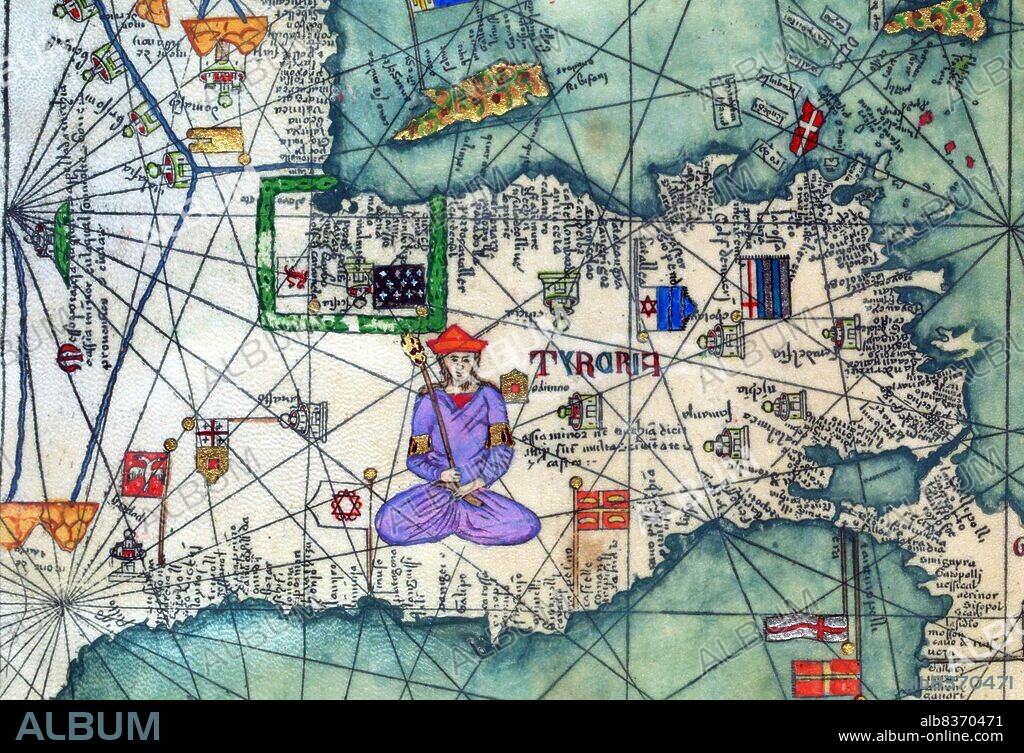 The Catalan Atlas (1375) is the most important Catalan map of the medieval period. It was produced by the Majorcan cartographic school and is attributed to Cresques Abraham, a Jewish book illuminator who was self-described as being a master of the maps of the world as well as compasses. It has been in the royal library of France (now the Bibliotheque nationale de France) since the late 14th century.