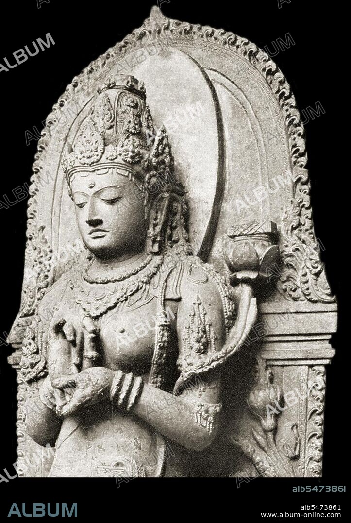 Mahayana Buddhism took root in ancient Java at the Sailendra court in the 8th century CE. The Mahayana reverence for female Buddhist deities started with the cult of Tara enshrined in the 8th century Kalasan temple in Central Java. Some of Prajnaparamita's important functions and attributes can be traced to those of the goddess Tara. Tara and Prajnaparamita are both referred to as mothers of all Buddhas, since Buddhas are born from wisdom. The statue of Prajnaparamita from Singhasari is probably the most famous depiction of the goddess of transcendental wisdom. It was discovered in almost perfect condition in the Cungkup Putri ruins near Singhasari temple, Malang, East Java. Local tradition links the statue to Queen Ken Dedes the first queen of Singhasari, probably as a deified portrayal of the queen. Another opinion links the statue with Queen Gayatri, the consort of Kertarajasa the first king of Majapahit. The statue was discovered in 1818 or 1819 by D. Monnereau, a Dutch East Indies official. Today the beautiful and serene statue is displayed on 2nd floor Gedung Arca, Indonesian National Museum, Jakarta.