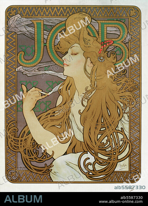 ALPHONSE MUCHA. Food and tobacco / Tobacco:. Cigarettes. "JOB". Poster for JOB cigarette papers. Design: Alfons Mucha (1860-1939). Colour lithograph, 66.7 × 46.4 cm. Print: F.Champenois. Mucha Trust.
