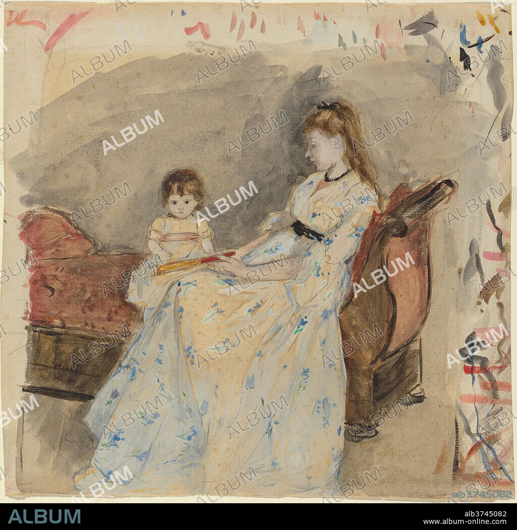 BERTHE MORISOT. The Artist's Sister, Edma, with Her Daughter, Jeanne. Dated: 1872. Dimensions: overall (approximate): 25.1 x 25.9 cm (9 7/8 x 10 3/16 in.). Medium: watercolor over graphite on laid paper.