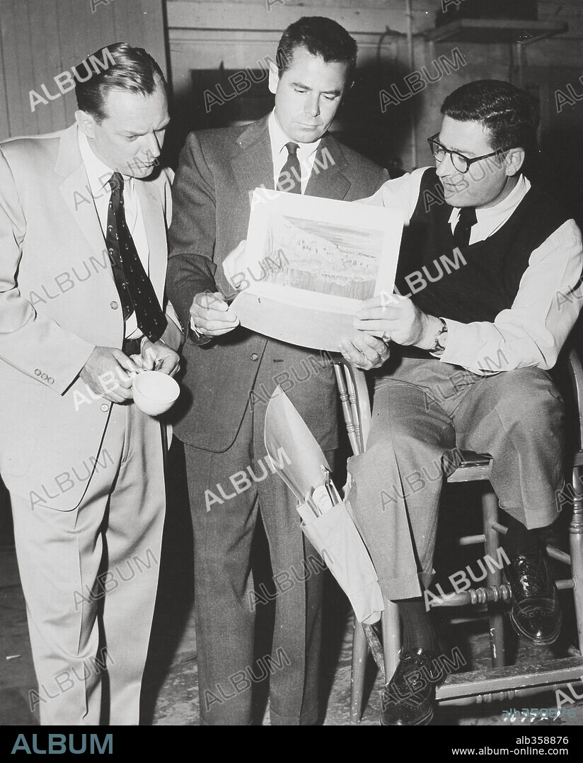 ARTHUR KENNEDY, GLENN FORD and MARK ROBSON in TRIAL, 1955, directed by MARK ROBSON. Copyright M.G.M.