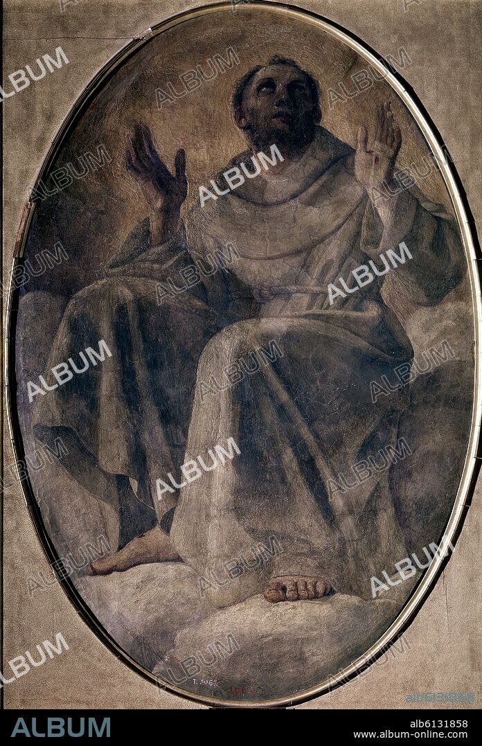 ANNIBALE CARRACCI (1560-1609). APOTEOSIS DE SAN FRANCISCO - SIGLO XVII - CLASICISMO ITALIANO - FRESCO PASADO A LIENZO - 155 x 105 cm.