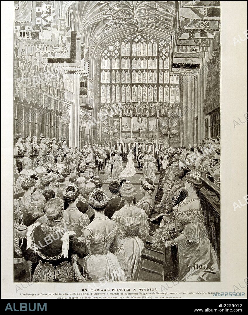 GUSTAVO ADOLFO VI. REY DE SUECIA. 1882-1973. BODA DEL REY CON LA PRINCESA MARGARITA DE CONNAUGHT EN EL CASTILLO DE WINDSOR, AÑO 1905.