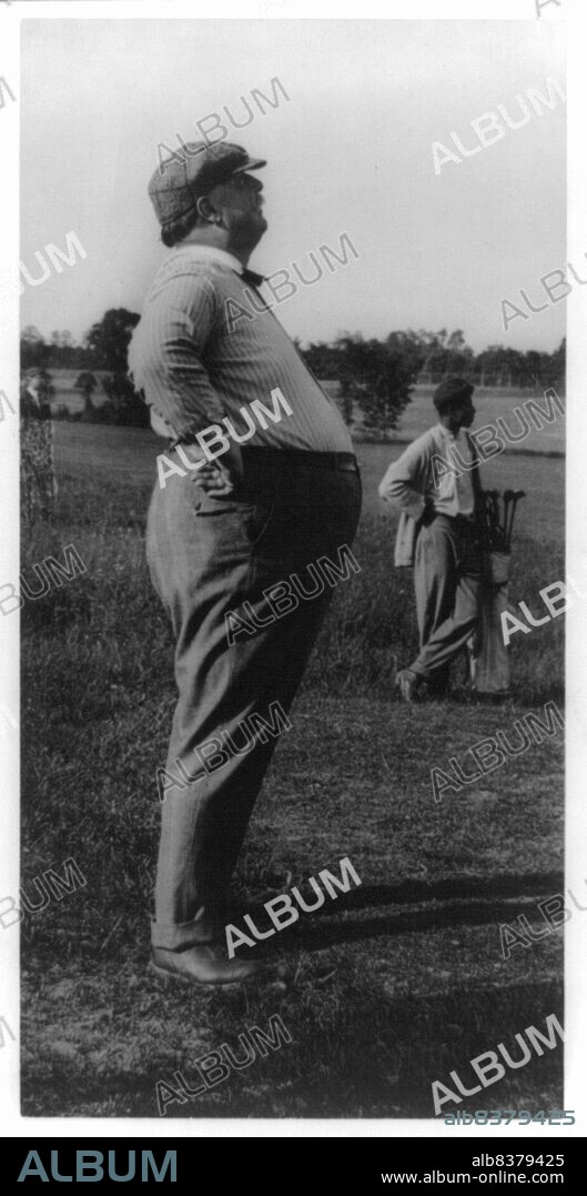 FRANCES BENJAMIN JOHNSTON. William Howard Taft, 1857-1930, between 1909 and 1913. Taft playing golf while president of the United States. [Chief justice, politician].