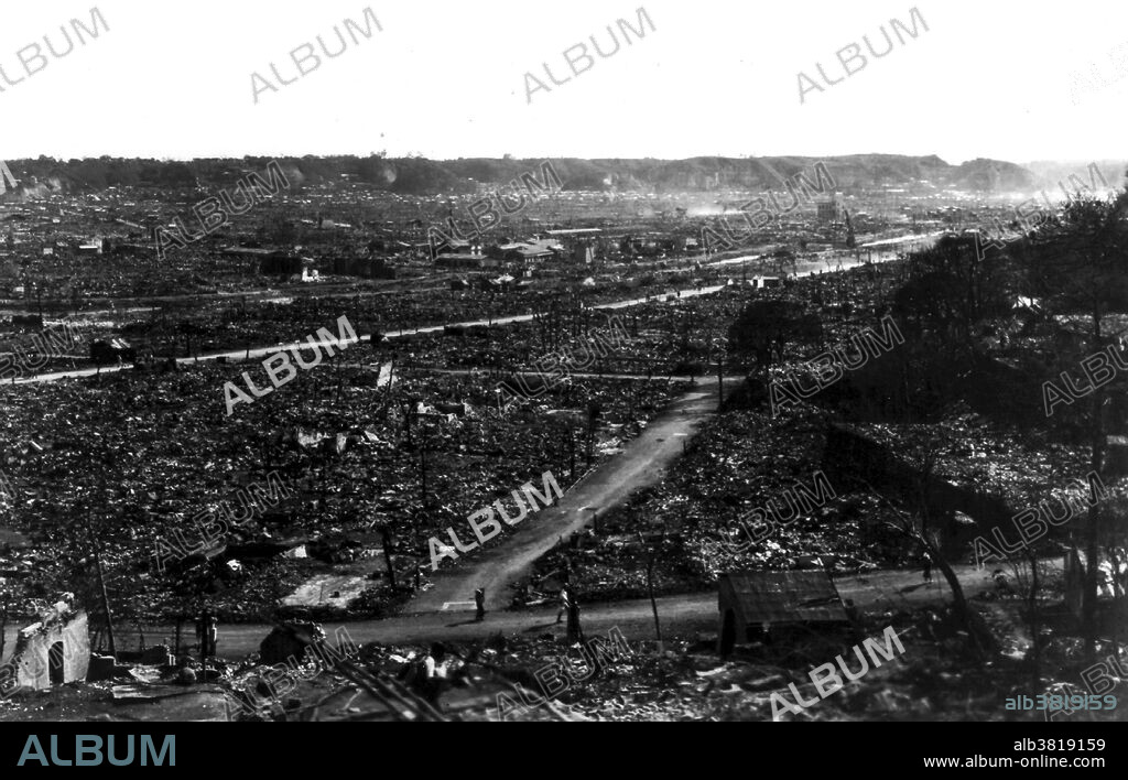 Kanto (Kwanto), Japan earthquake. September 1 (02:58 UTC), 1923. One of the world's most destructive earthquakes with a magnitude 7.9 and 142,800 deaths. Extreme destruction in the Tokyo - Yokohama area from the earthquake and subsequent firestorms, which burned about 381,000 of the more than 694,000 houses that were partially or completely destroyed. Although often known as the Great Tokyo Earthquake (or the Great Tokyo Fire), the damage was apparently most severe at Yokohama. Damage also occurred on the Boso and Izu Peninsulas and on O-shima. Nearly 2 m (6 ft) of permanent uplift was observed on the north shore of Sagami Bay and horizontal displacements of as much as 4.5 m (15 ft) were measured on the Boso Peninsula. A tsunami was generated in Sagami Bay with wave heights as high as 12 m (39 ft) on O-shima and 6 m (20 ft) on the Izu and Boso Peninsulas. Sandblows were noted at Hojo which intermittently shot fountains of water to a height of 3 m (10 ft). Photograph captioned: "A good idea of the tremendous devastation in Tokyo wrought by earthquake and fire. Enclosed find a few snaps taken on the top of the Imperial Hotel in Tokyo which is the only hotel in the earthquake district that survived." J.H. Messervey, letter dated March 5, 1924.