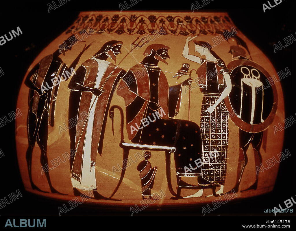 ANFORA ATICA - ASAMBLEA DE LOS DIOSES CON ZEUS -CERAMICA GRIEGA - SIGLO VI AC.