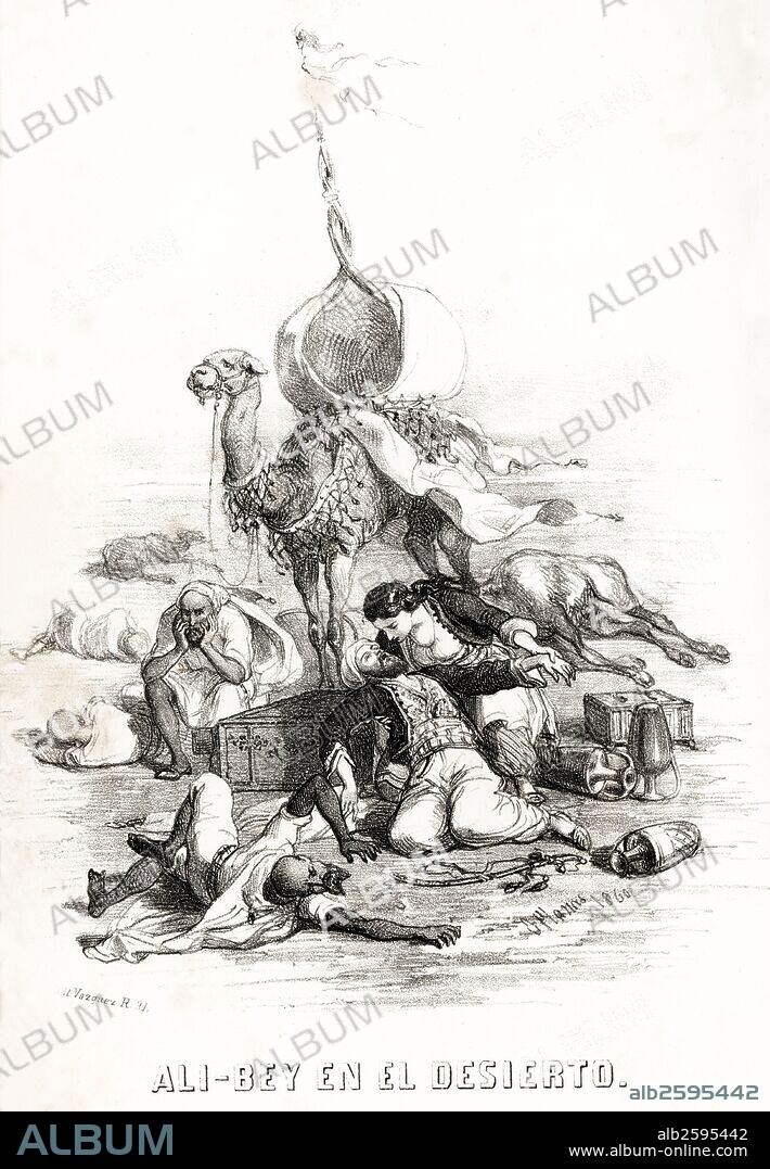 EUSEBI PLANAS FRANQUESA. España. Domènec Badia Leblich (1766-1818), espía, aventurero y arabista catalán conocido como Ali-Bey el Abbassí, en el desierto. Grabado de 1860.