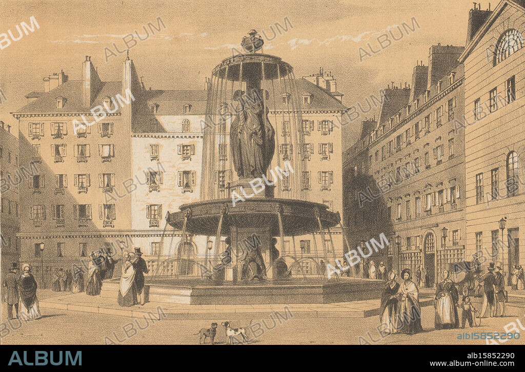Fontaine Louvois in Paris, Fontaine de la Place Louvois (title on object), print maker: A. Provost, after photo by: anonymous, publisher: Aubert & Cie., Paris, 1839 - in or before 1840, paper, height 210 mm × width 260 mm, print.