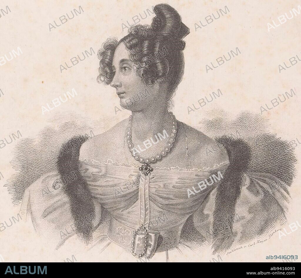 Portrait of Elisabeth Ludovika of Bavaria, Carl Mayer, 1808 - 1868, print maker: Carl Mayer, (mentioned on object), publisher: Carl Ludwig Rautenberg, (mentioned on object), print maker: Neurenberg, publisher: Braunsberg, 1808 - 1868, paper, h 188 mm - w 112 mm.