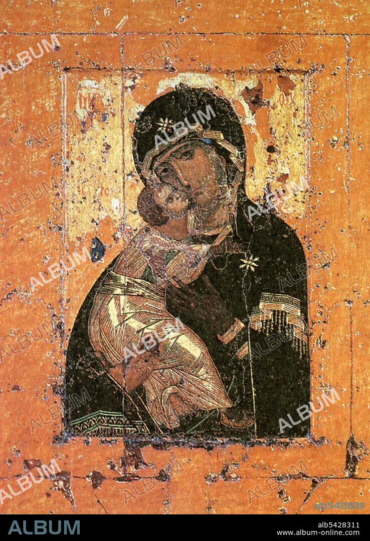 The Virgin of Vladimir, also known as Vladimir Mother of God, Our Lady of Vladimir; a 12th-century Byzantine icon depicting the Virgin and Child and an early example of the Eleusa iconographic type. It is one of the most culturally significant and celebrated pieces of art in Russian history.