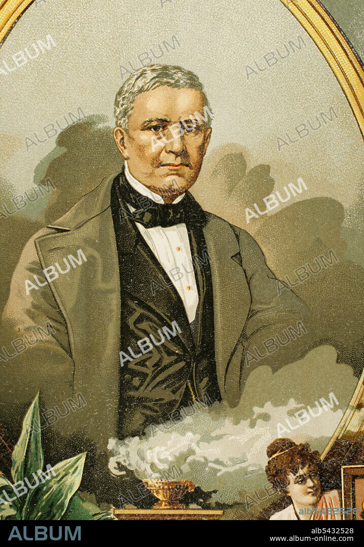 Francisco de Frías y Jaccott (1809-1877). IV Conde de Pozos Dulces. Periodista, político, agrónomo y economista cubano. Retrato. Ilustración por Bielsa. Cromolitografía. Historia General de España, por Miguel Morayta. Tomo IX. Madrid, 1896.
