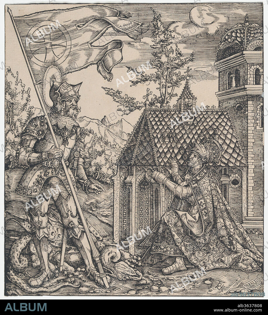 St George as the Emperor's Patron Saint, from The Habsburg Saints (Images de Saints et de Saints Issus de la Famille de L'Emperor Maximilian I). Artist: Hans Springinklee (German, active 1512-22). Dimensions: Sheet: 9 3/8 × 8 1/4 in. (23.8 × 21 cm). Published in: Vienna. Publisher: Adam von Bartsch (Austrian, Vienna 1757-1821 Vienna). Date: ca.1516-1518, printed 1799.