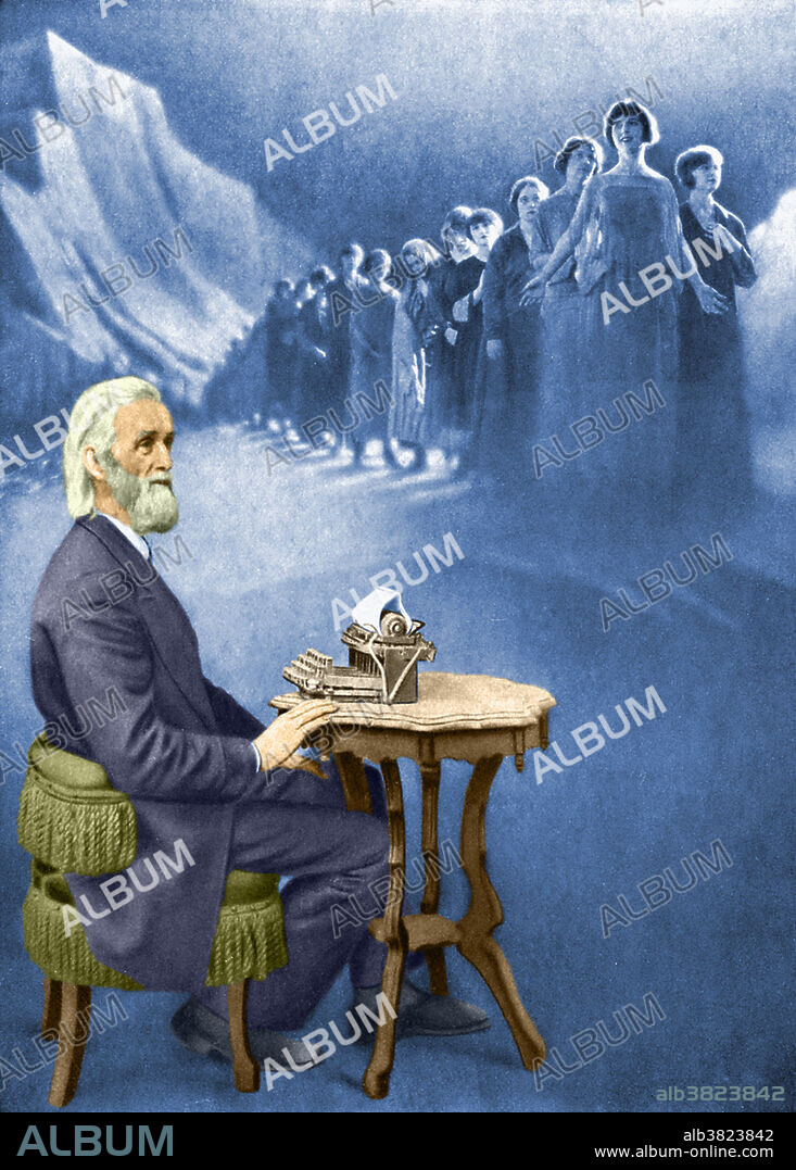 Color enhanced illustration of Christopher Latham Sholes (1819-1890). Inventor who developed the typewriter, and the QWERTY keyboard arrangement.