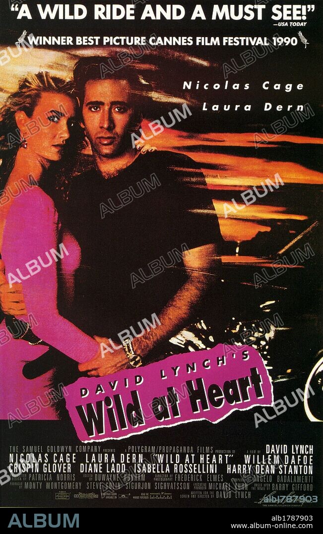 Poster de CORAZÓN SALVAJE, 1990 (WILD AT HEART), dirigida por DAVID LYNCH. Copyright PolyGram Filmed Entertainment/Propaganda Films.
