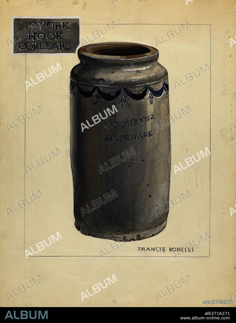 FRANCIS BORELLI. Stoneware Jar. Dated: c. 1940. Dimensions: overall: 29.6 x 23 cm (11 5/8 x 9 1/16 in.)  Original IAD Object: 15" high; 7 3/8" in diameter. Medium: watercolor, graphite, and gouache on paperboard.