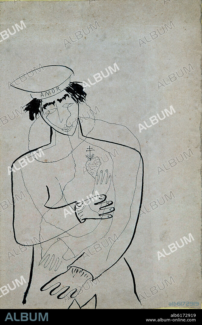 FEDERICO GARCÍA LORCA. DIBUJO"PERSONAJE CON LA PALABRA AMOR".