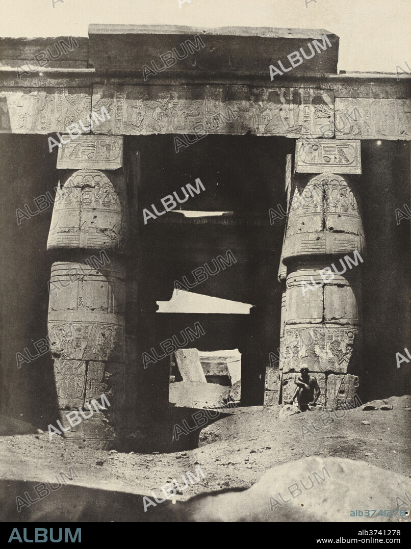MAXIME DU CAMP. Thebes: Karnak, Portique de Temple de Khons. Dated: 1850. Dimensions: sheet (trimmed to image): 21 x 16.5 cm (8 1/4 x 6 1/2 in.)  support: 44.7 x 31.1 cm (17 5/8 x 12 1/4 in.). Medium: salted paper print.