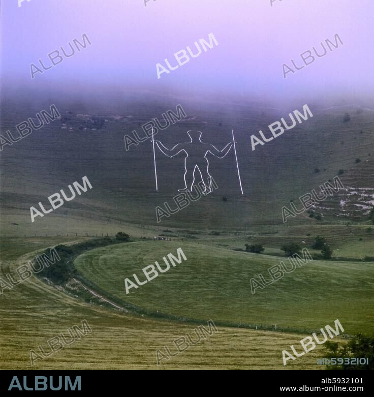 Wilmington, >Long Man of Wilmington< (70 m hoch, enstanden im 7. Jh.?, Darstellung des Gottes Wotan?). East Sussex, South Downs (Großbritannien, Südengland). Wilmington, Suedengland, Grossbritannien.