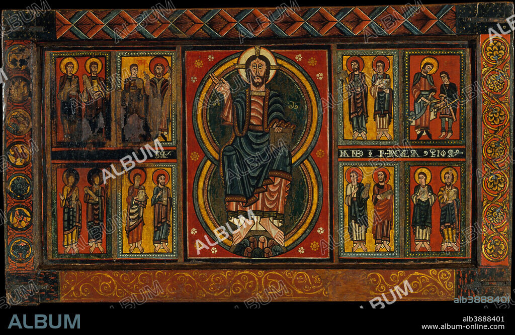 UNKNOWN. Altar frontal from Ix. Date/Period: Second quarter of 12th century. Painting. Tempera and remains of varnished metal plate on pine wood. Height: 905 mm (35.62 in); Width: 1,554 mm (61.18 in).
