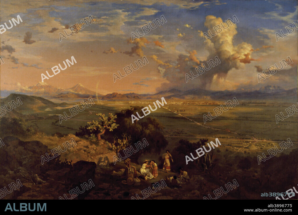 EUGENIO LANDESIO. El Valle de México desde el cerro de Tenayo The Valley of Mexico Seen from the Tenayo Hill. Date/Period: 1870. Painting. Oil on canvas Oil on canvas. Height: 1,505 mm (59.25 in); Width: 2,130 mm (83.85 in).