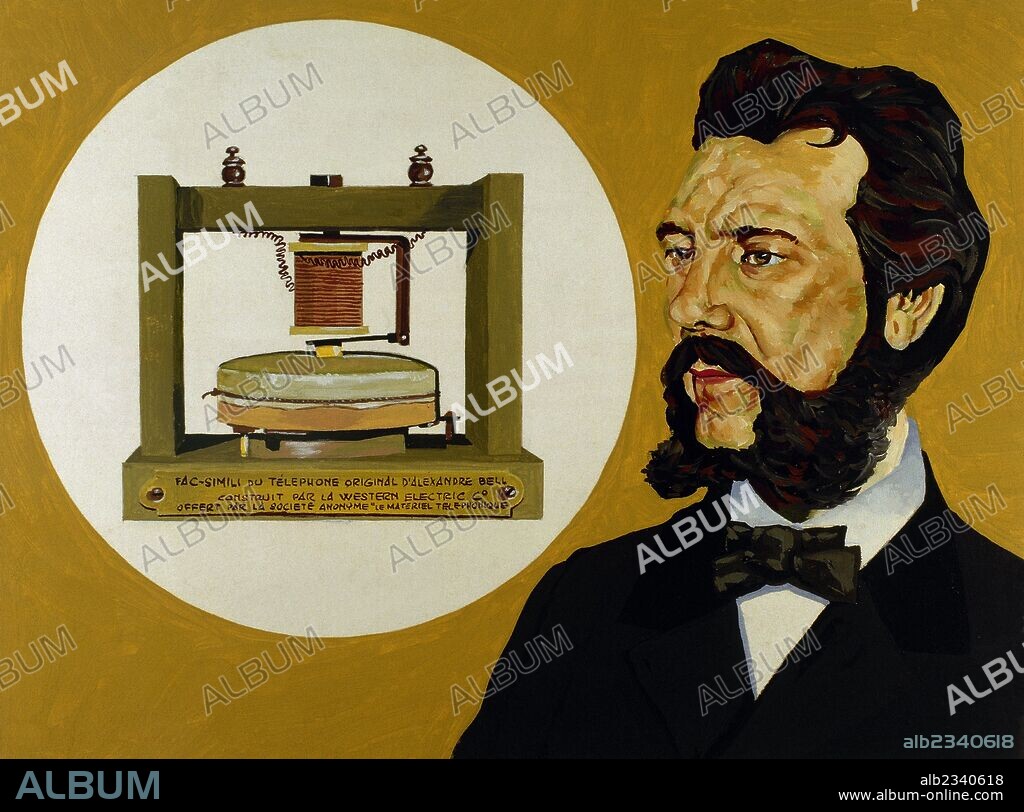 Alexander Graham Bell (1847-1922). Scottish engineer and inventor. Portrait. Watercolor by the Spanish illustrator Francisco Fonollosa (late 20th century).