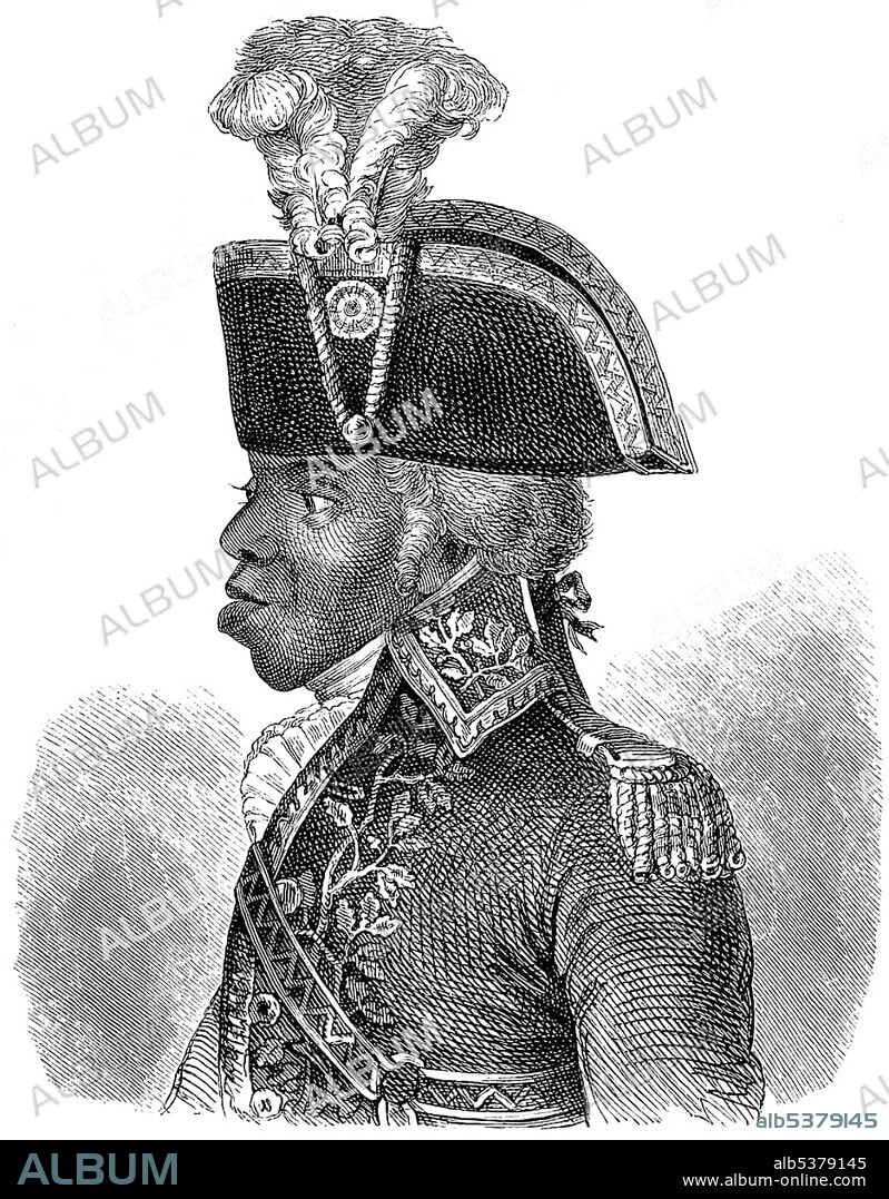 Historical drawing from the 19th century, portrait of François-Dominique Toussaint L'Ouverture or Louverture 1743 - 1803, a Haitian national hero of African descent and a leader of the Latin American independence movement and the Haitian Revolution