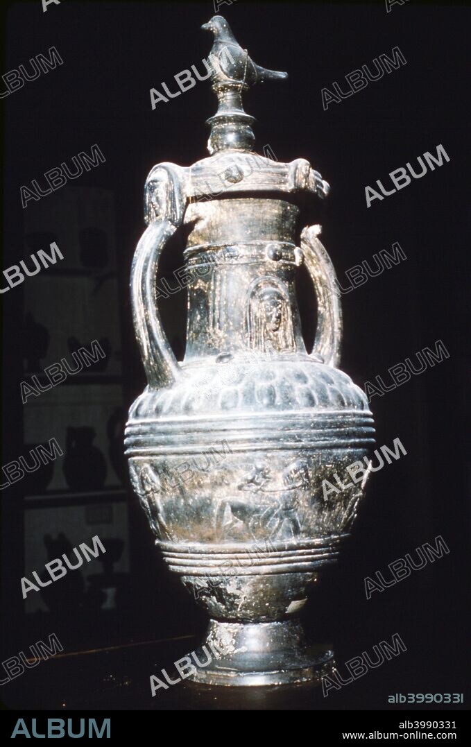 Etruscan Bucchero Vase from Chiusi, 7th century BC-6th century BC. At National Archaeological Museum, Florence.
