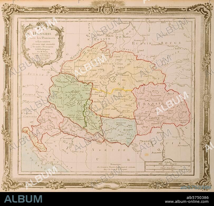 Hongrie / Carte:. "LA HONGRIE (...) ". Gravure sur cuivre, coloriée, d'ap. Brion. Paris (Desnos) 1786. Paris, coll. particulière.