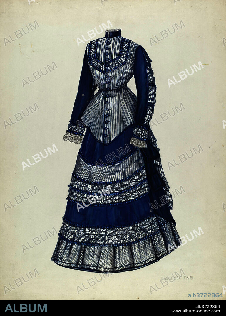 FLORENCE EARL. Walking Costume. Dated: 1935/1942. Dimensions: overall: 46.3 x 34.7 cm (18 1/4 x 13 11/16 in.). Medium: watercolor, graphite, and pen and ink on paperboard.