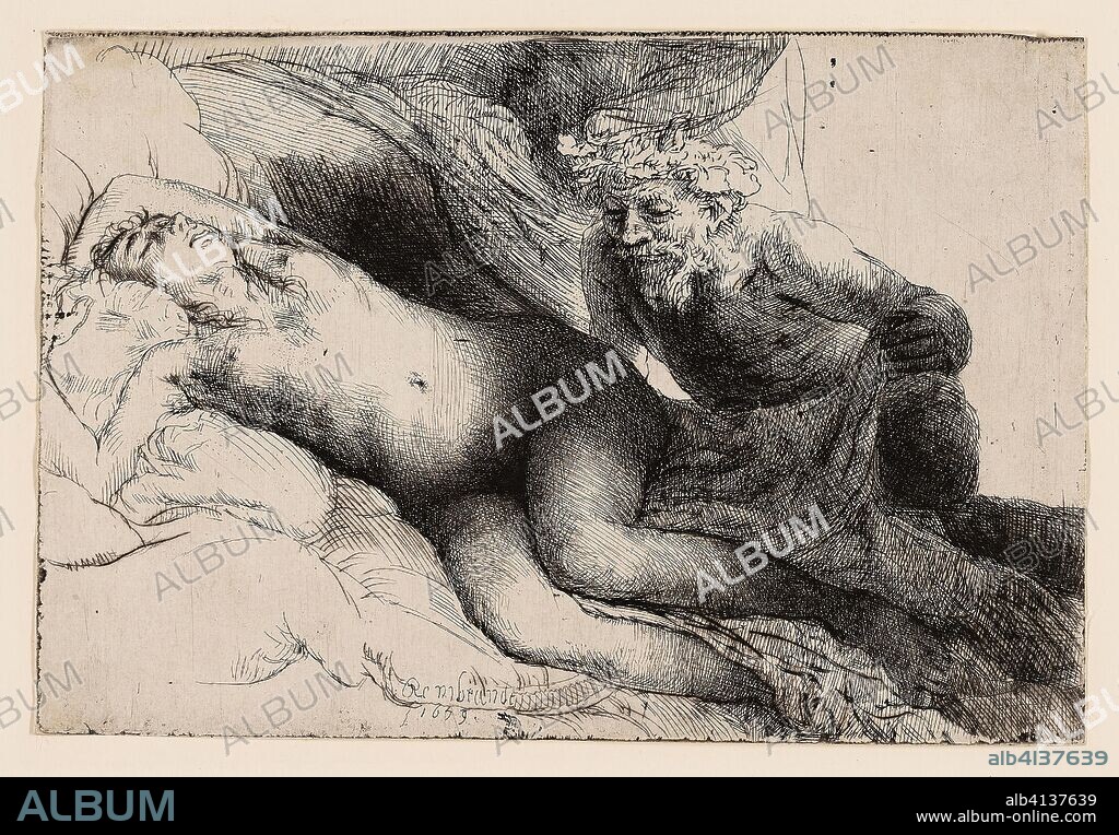 REMBRANDT HARMENSZOON VAN RIJN. Jupiter and Antiope: The Larger Plate. Rembrandt van Rijn; Dutch, 1606-1669. Date: 1659. Dimensions: 140 x 206 mm (sheet trimmed to plate mark). Etching, drypoint, and burin on off-white laid paper. Origin: Holland.