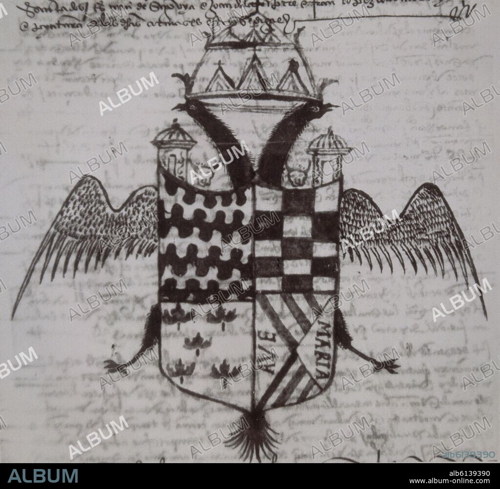 ESCUDO DE ARMAS DE ALVAR NUÑEZ CABEZA DE VACA - GRABADO SIGLO XVI.