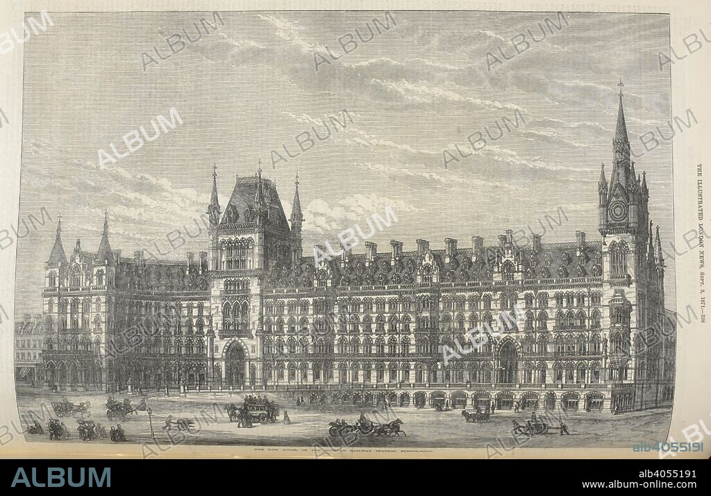 The new hotel of the Midland railway station, Euston Road.'  The Midland Grand Hotel, designed by George Gilbert Scott, opened in 1873. It is now know as the St. Pancras Renaissance London Hotel.  . The illustrated London News. 9 Sept 1871. Source: P.P.7611, page 228.